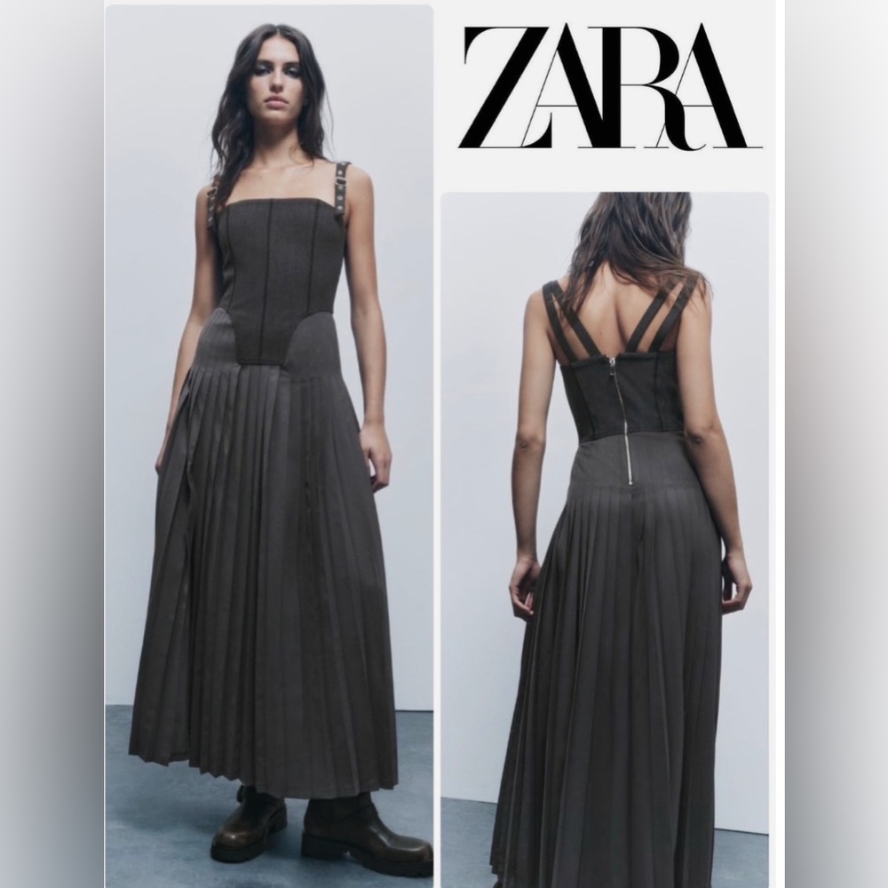 Zara Zw Collection Pleated Busteir Midi Dress